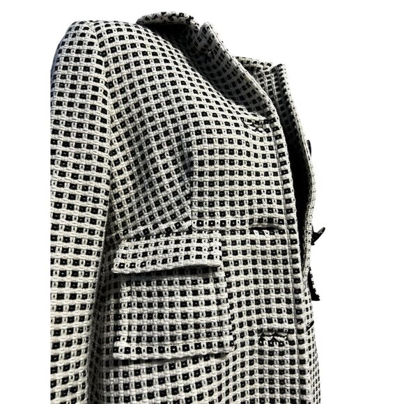 Banana Republic Wool Blend Long Coat Women M Black/White Checkered Button Closur - Picture 4 of 13